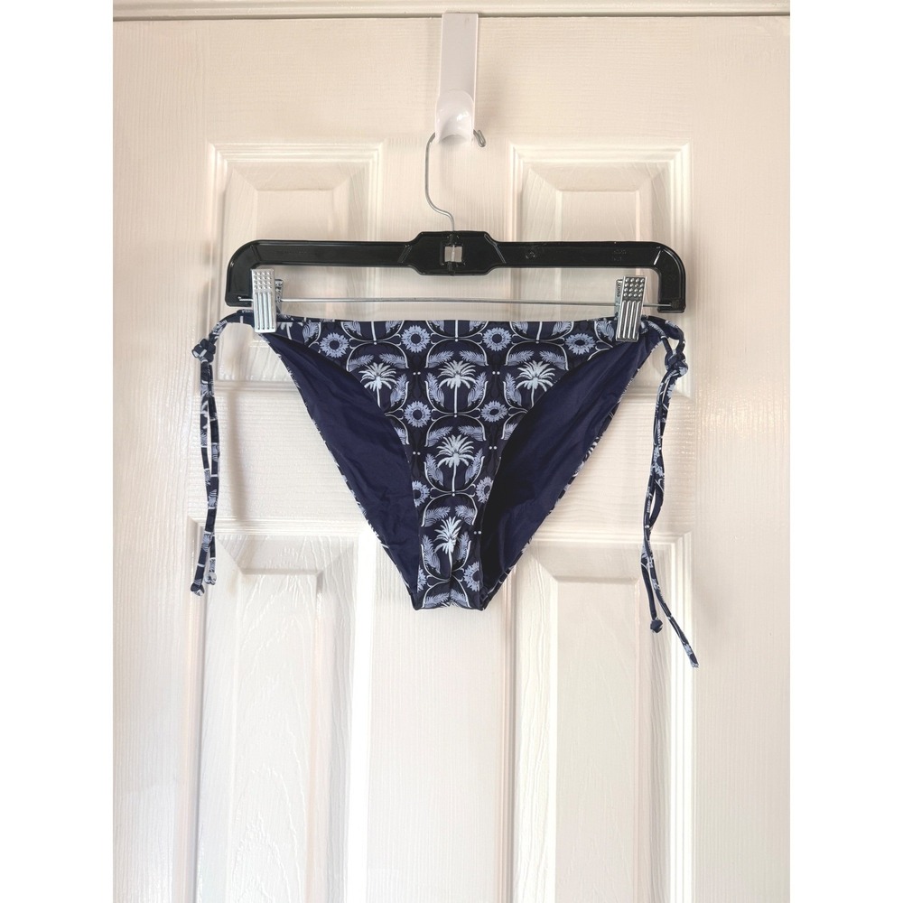 Aqua Swim Navy Blue White Palm Tree‎ Print Tie Side Bikini Bottoms Size LARGE